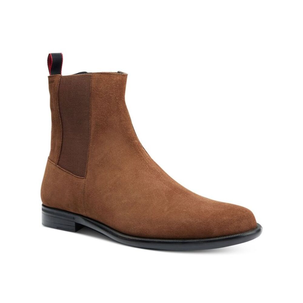 HUGO BOSS Mens Brown Back Pull-Tab Kyron Almond Toe Slip On Leather Chelsea 42